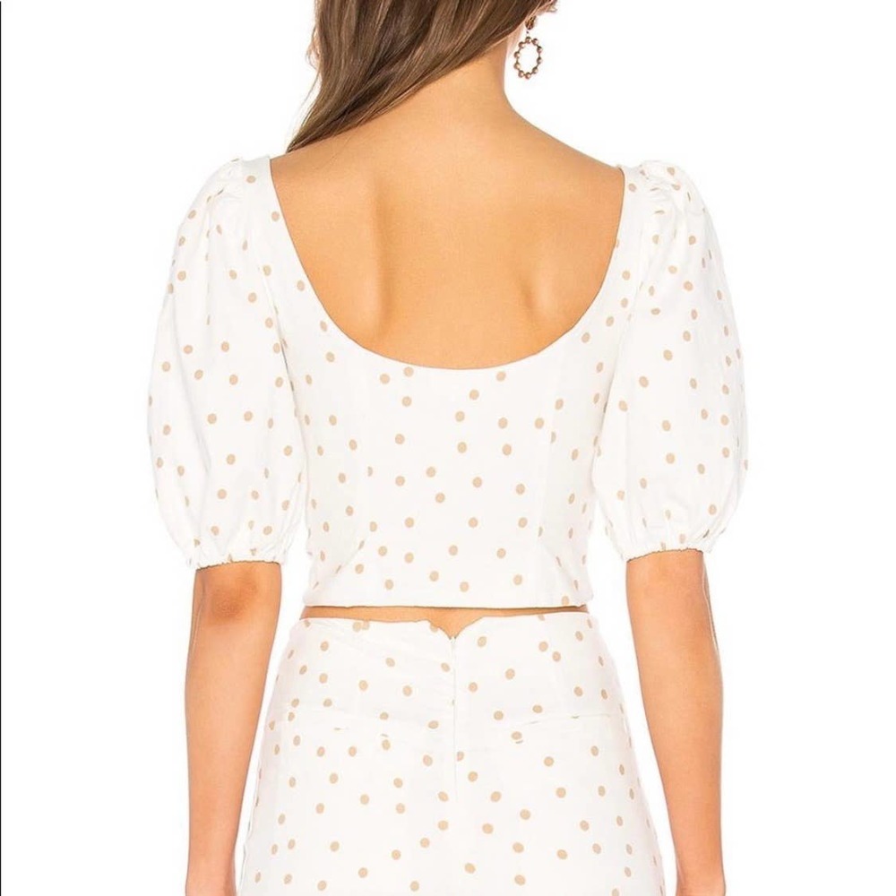 LPA Shirt Womens Medium White Linen Puff Sleeve Crop Top Button Front Polka Dot - Picture 2 of 14